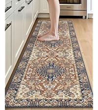 DEXI Kitchen Floor Mats 3 Pieces Non Slip, Washable Runner Rugs Absorbent,Thin Standing Carpet Soft Comfort for Sink Hallway Entryway Laundry Room Boho Decor, Rust