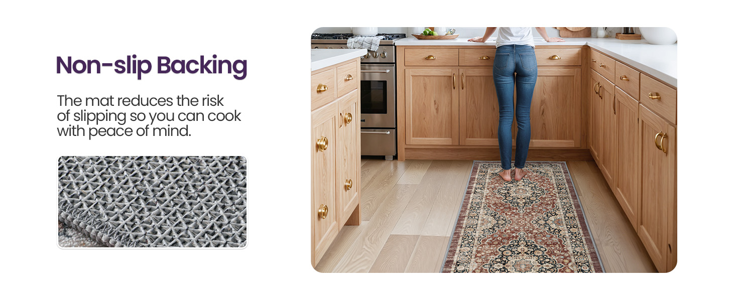 DEXI Kitchen Floor Mats 3 Pieces Non Slip, Washable Runner Rugs Absorbent,Thin Standing Carpet Soft Comfort for Sink Hallway Entryway Laundry Room Boho Decor, Rust