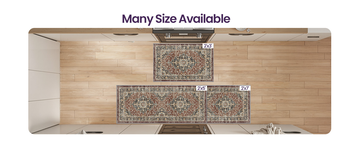 DEXI Kitchen Floor Mats 3 Pieces Non Slip, Washable Runner Rugs Absorbent,Thin Standing Carpet Soft Comfort for Sink Hallway Entryway Laundry Room Boho Decor, Rust