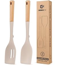 Pack of 2 Silicone Spatula Turners, Non Stick Slotted Kitchen Spatula Set, Heat Resistant BPA Free Kitchen Utensils, One-Piece Design, Suitable for Flipping Fish, Eggs, Steak, Pancakes(KHAKI)