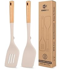 Pack of 2 Silicone Spatula Turners, Non Stick Slotted Kitchen Spatula Set, Heat Resistant BPA Free Kitchen Utensils, One-Piece Design, Suitable for Flipping Fish, Eggs, Steak, Pancakes(KHAKI)