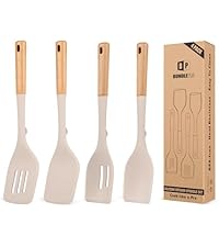 Pack of 2 Silicone Spatula Turners, Non Stick Slotted Kitchen Spatula Set, Heat Resistant BPA Free Kitchen Utensils, One-Piece Design, Suitable for Flipping Fish, Eggs, Steak, Pancakes(KHAKI)