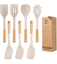 Pack of 2 Silicone Spatula Turners, Non Stick Slotted Kitchen Spatula Set, Heat Resistant BPA Free Kitchen Utensils, One-Piece Design, Suitable for Flipping Fish, Eggs, Steak, Pancakes(KHAKI)