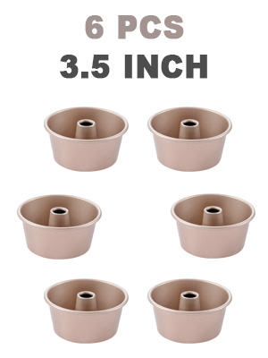 3.5-Inch Mini Angel Food Cake Pan Set,6pcs Nonstick Fluted Tube Pan,Small Chiffon Baking Cup, Carbon Steel Round Cake Mold,Tube Bakeware for Oven Baking for Making Jello,Chocoflan,Flan(Gold)