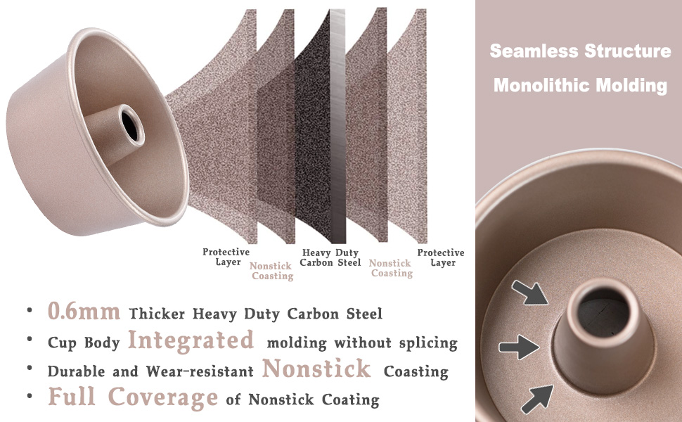 3.5-Inch Mini Angel Food Cake Pan Set,6pcs Nonstick Fluted Tube Pan,Small Chiffon Baking Cup, Carbon Steel Round Cake Mold,Tube Bakeware for Oven Baking for Making Jello,Chocoflan,Flan(Gold)