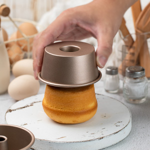 3.5-Inch Mini Angel Food Cake Pan Set,6pcs Nonstick Fluted Tube Pan,Small Chiffon Baking Cup, Carbon Steel Round Cake Mold,Tube Bakeware for Oven Baking for Making Jello,Chocoflan,Flan(Gold)