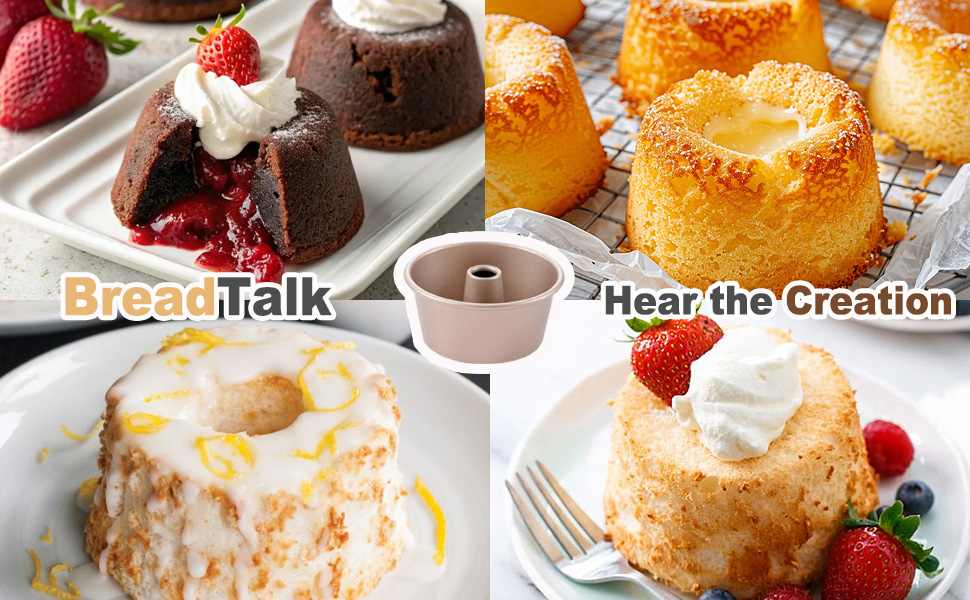 3.5-Inch Mini Angel Food Cake Pan Set,6pcs Nonstick Fluted Tube Pan,Small Chiffon Baking Cup, Carbon Steel Round Cake Mold,Tube Bakeware for Oven Baking for Making Jello,Chocoflan,Flan(Gold)