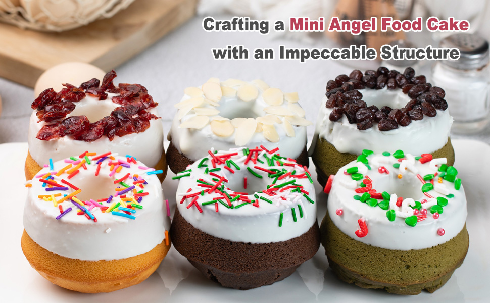 3.5-Inch Mini Angel Food Cake Pan Set,6pcs Nonstick Fluted Tube Pan,Small Chiffon Baking Cup, Carbon Steel Round Cake Mold,Tube Bakeware for Oven Baking for Making Jello,Chocoflan,Flan(Gold)