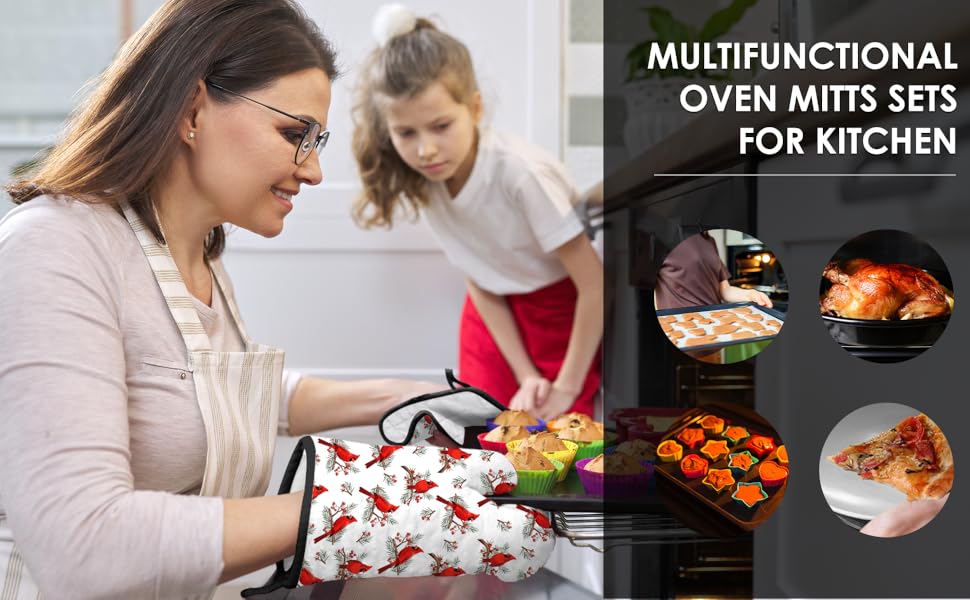 Thanksgiving Pumpkin Oven Mitts and Pot Holders, Fall Oven Mitts Sets of 3 for Cooking Lover Kitchen Decor, Pumpkins Heat Resistant Non-Slip Silicone Kitchen Glove Gifts for Mom Wife Sister BFF