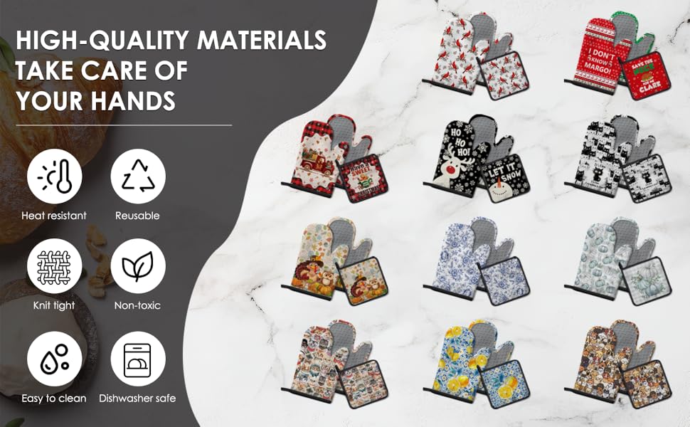 Thanksgiving Pumpkin Oven Mitts and Pot Holders, Fall Oven Mitts Sets of 3 for Cooking Lover Kitchen Decor, Pumpkins Heat Resistant Non-Slip Silicone Kitchen Glove Gifts for Mom Wife Sister BFF