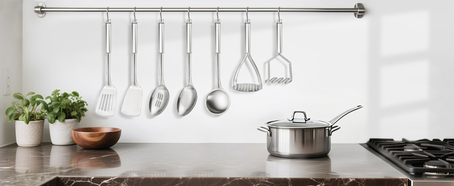 14.5-in Stainless Steel Spatula Set, 18/0 SS Heavy Duty Turner & Slotted Spatula for Kitchen Use, Cast Iron Grilling Frying, Pack of 2