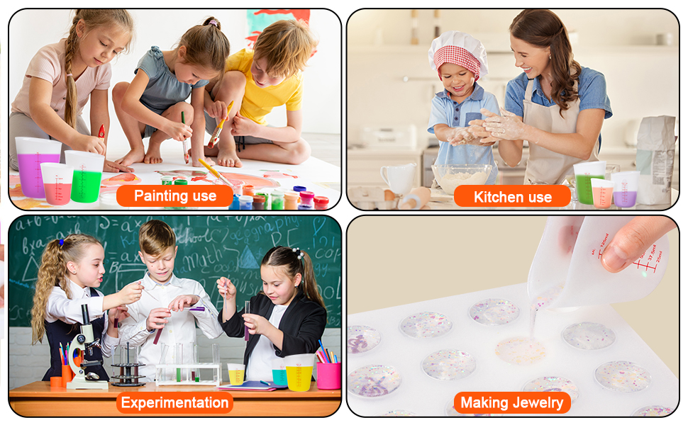 Rainspire Upgraded 3 Piece Silicone Measuring Cup Sets Squeeze & Pour Liquid Measuring Cups Flexible Chocolate Melting Cup Baking Supplies Chef Gifts