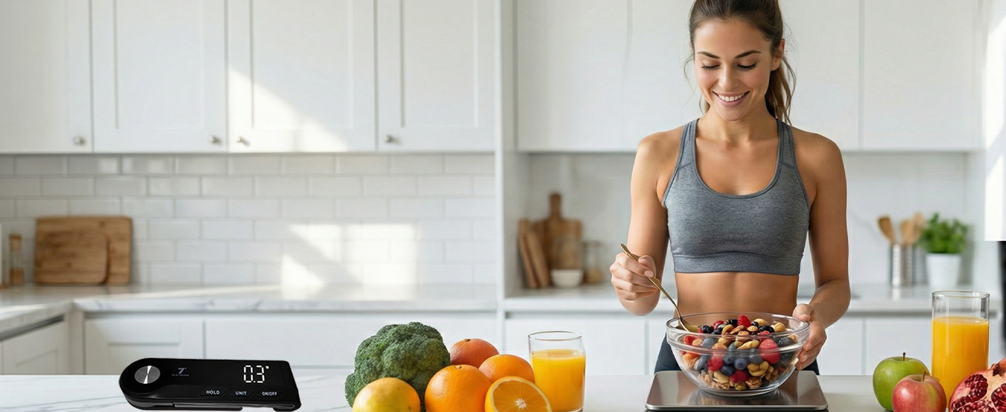 11lb Digital Kitchen Food Scale with Pull Out Display & Meat Thermometer, 0.1g Precision Wireless Scale for Baking, 304 Stainless Steel, LED Screen, 5 Units, USB Rechargeable