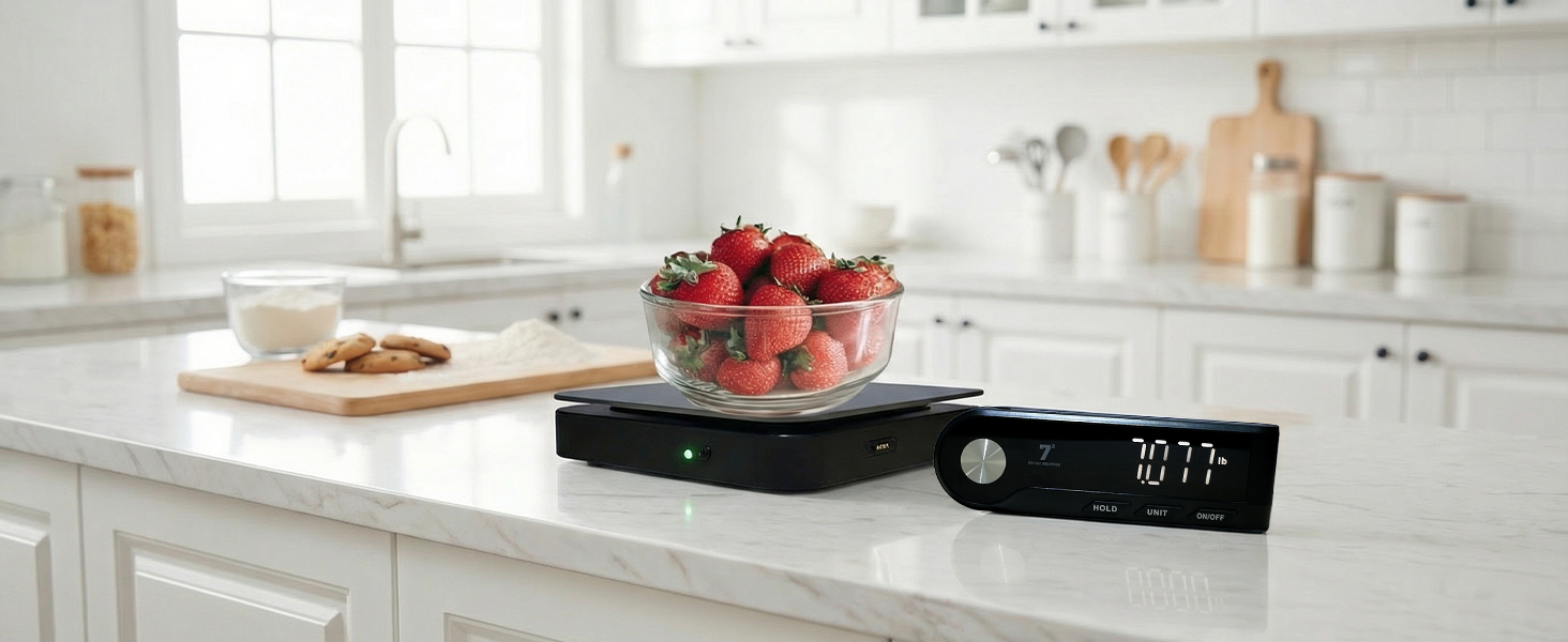 11lb Digital Kitchen Food Scale with Pull Out Display & Meat Thermometer, 0.1g Precision Wireless Scale for Baking, 304 Stainless Steel, LED Screen, 5 Units, USB Rechargeable