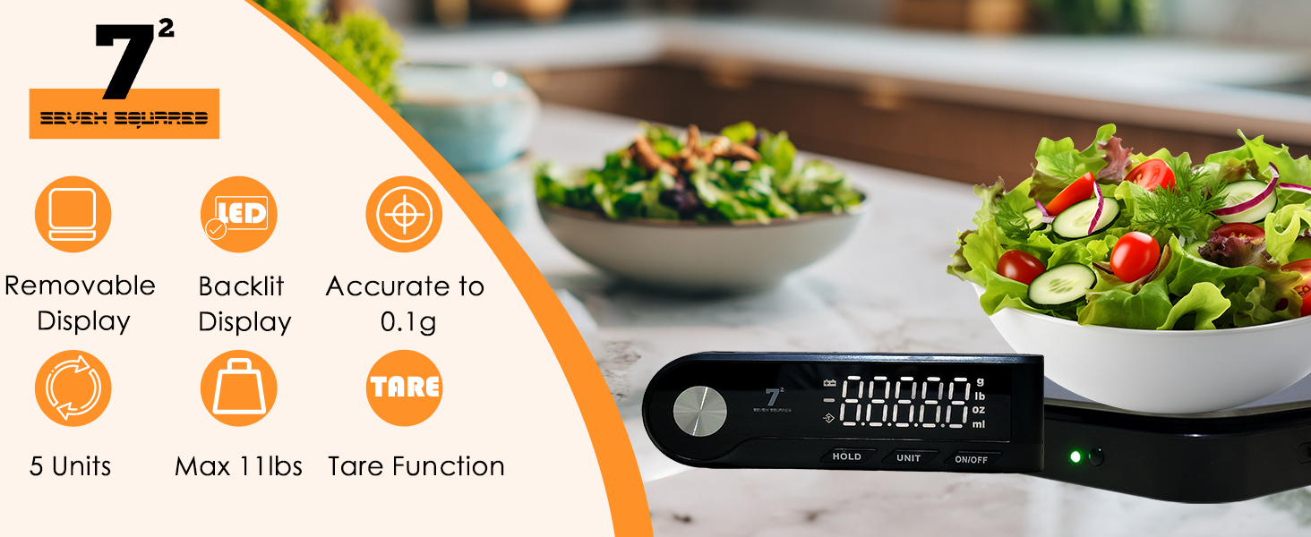 11lb Digital Kitchen Food Scale with Pull Out Display & Meat Thermometer, 0.1g Precision Wireless Scale for Baking, 304 Stainless Steel, LED Screen, 5 Units, USB Rechargeable