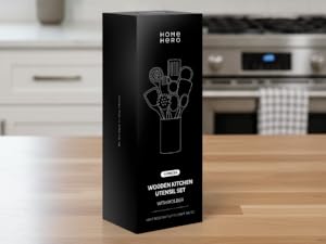 Home Hero Wooden Utensil Set 11 Pcs – Natural Teak Wooden Kitchen Utensils Set with Sturdy, Easy-to-Clean Wooden Spoons for Cooking – Non-Scratch Teak Cooking Utensils (11 pcs)