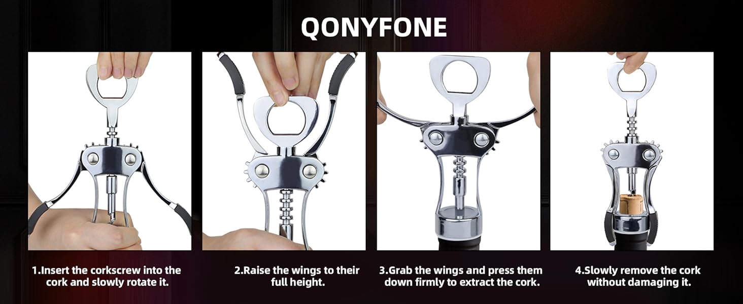Wing Corkscrew Wine Opener, Premium Zinc Alloy Manual Bottle Opener, Heavy Duty Multifunctional Tool for Kitchen, Bar, Restaurant & Waiters (Silver)