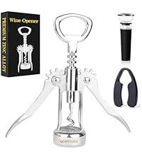 Wing Corkscrew Wine Opener, Premium Zinc Alloy Manual Bottle Opener, Heavy Duty Multifunctional Tool for Kitchen, Bar, Restaurant & Waiters (Silver)