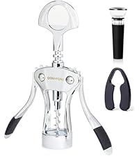 Wing Corkscrew Wine Opener, Premium Zinc Alloy Manual Bottle Opener, Heavy Duty Multifunctional Tool for Kitchen, Bar, Restaurant & Waiters (Silver)