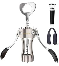 Wing Corkscrew Wine Opener, Premium Zinc Alloy Manual Bottle Opener, Heavy Duty Multifunctional Tool for Kitchen, Bar, Restaurant & Waiters (Silver)