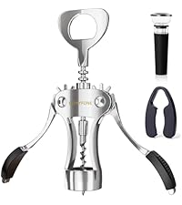 Wing Corkscrew Wine Opener, Premium Zinc Alloy Manual Bottle Opener, Heavy Duty Multifunctional Tool for Kitchen, Bar, Restaurant & Waiters (Silver)
