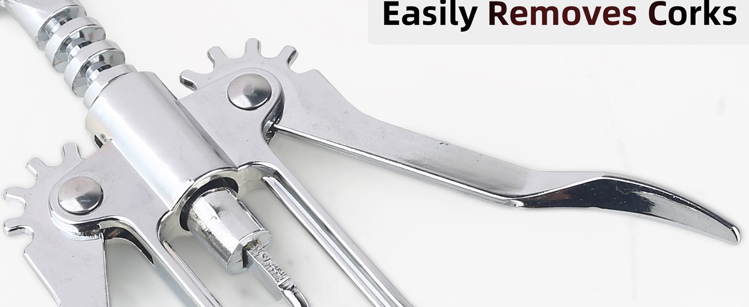 Wing Corkscrew Wine Opener, Premium Zinc Alloy Manual Bottle Opener, Heavy Duty Multifunctional Tool for Kitchen, Bar, Restaurant & Waiters (Silver)