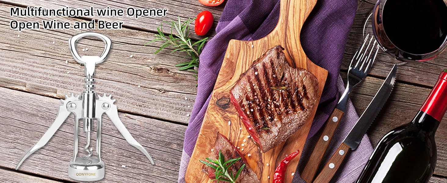 Wing Corkscrew Wine Opener, Premium Zinc Alloy Manual Bottle Opener, Heavy Duty Multifunctional Tool for Kitchen, Bar, Restaurant & Waiters (Silver)