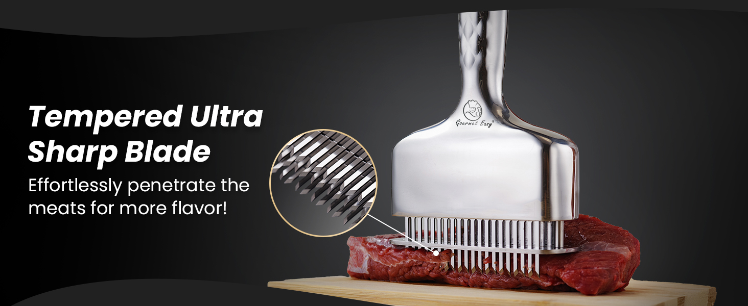 Meat Tenderizer Tool, Stainless Steel Blade Tenderizer for Meat – Extra Long Handle, Rustproof One-Piece Meat Tenderizer Mallet & Hammer, Steak Cooking Accessories, No Assembly Needed, 5-Year Warranty