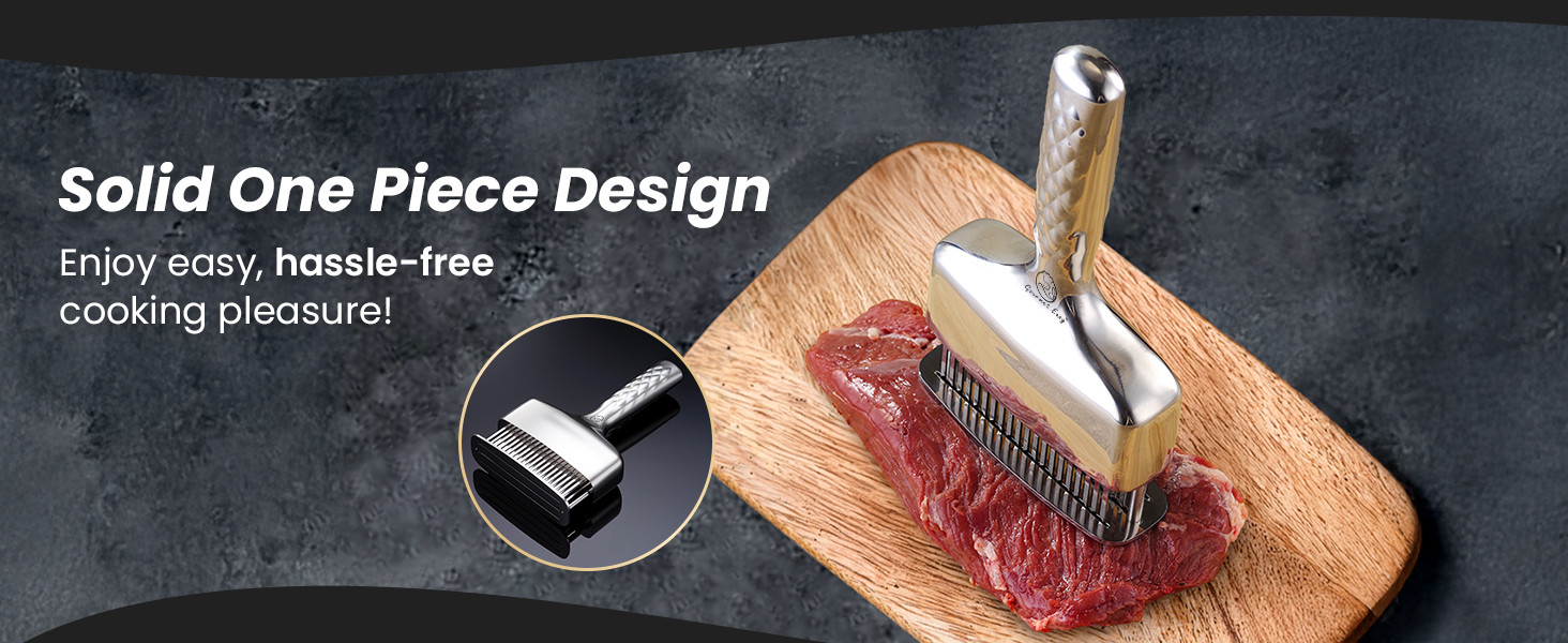 Meat Tenderizer Tool, Stainless Steel Blade Tenderizer for Meat – Extra Long Handle, Rustproof One-Piece Meat Tenderizer Mallet & Hammer, Steak Cooking Accessories, No Assembly Needed, 5-Year Warranty