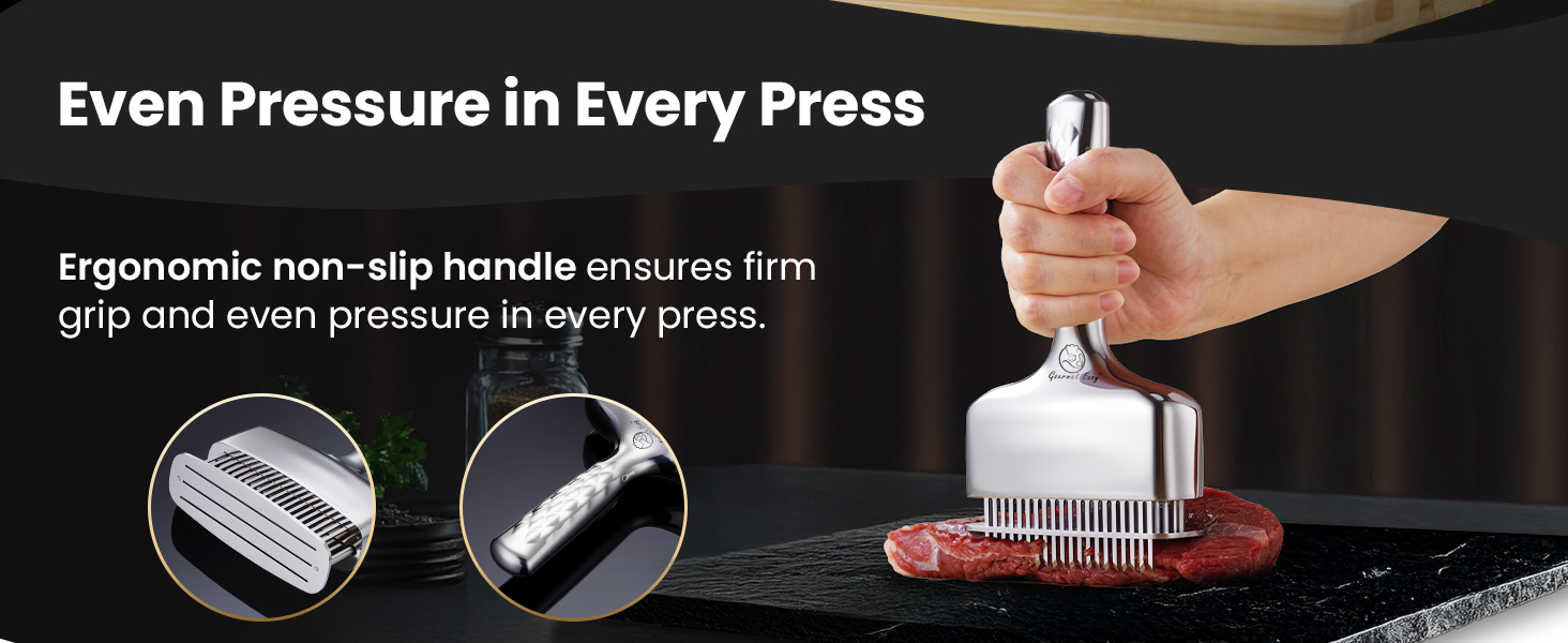 Meat Tenderizer Tool, Stainless Steel Blade Tenderizer for Meat – Extra Long Handle, Rustproof One-Piece Meat Tenderizer Mallet & Hammer, Steak Cooking Accessories, No Assembly Needed, 5-Year Warranty