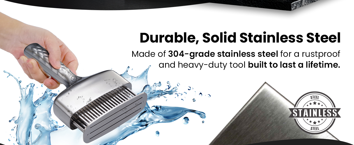 Meat Tenderizer Tool, Stainless Steel Blade Tenderizer for Meat – Extra Long Handle, Rustproof One-Piece Meat Tenderizer Mallet & Hammer, Steak Cooking Accessories, No Assembly Needed, 5-Year Warranty