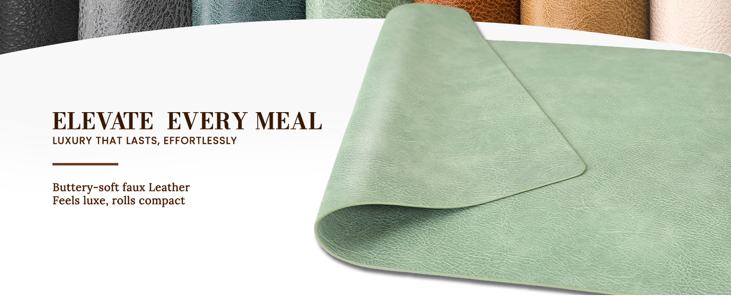 Roxifina Faux Leather Placemats Set of 6 - Vinyl Placemats Wipeable Waterproof Oil-Proof PU Place Mats Heat Resistant Reversible Table Mats for Dining, Kitchen, Outdoor, 12 x 17 Inch (Green)