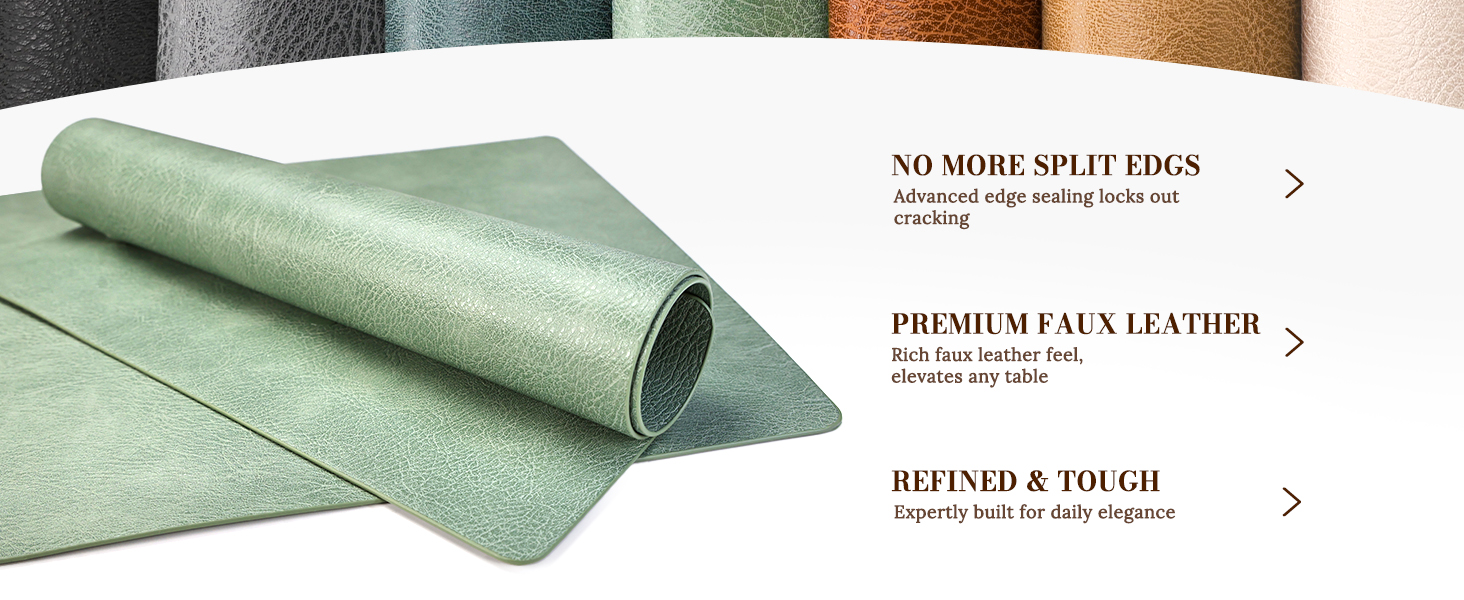 Roxifina Faux Leather Placemats Set of 6 - Vinyl Placemats Wipeable Waterproof Oil-Proof PU Place Mats Heat Resistant Reversible Table Mats for Dining, Kitchen, Outdoor, 12 x 17 Inch (Green)