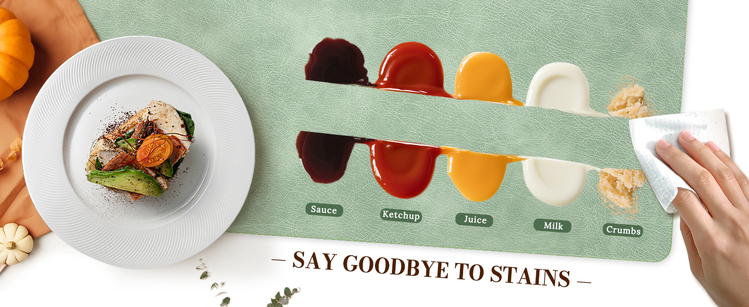 Roxifina Faux Leather Placemats Set of 6 - Vinyl Placemats Wipeable Waterproof Oil-Proof PU Place Mats Heat Resistant Reversible Table Mats for Dining, Kitchen, Outdoor, 12 x 17 Inch (Green)