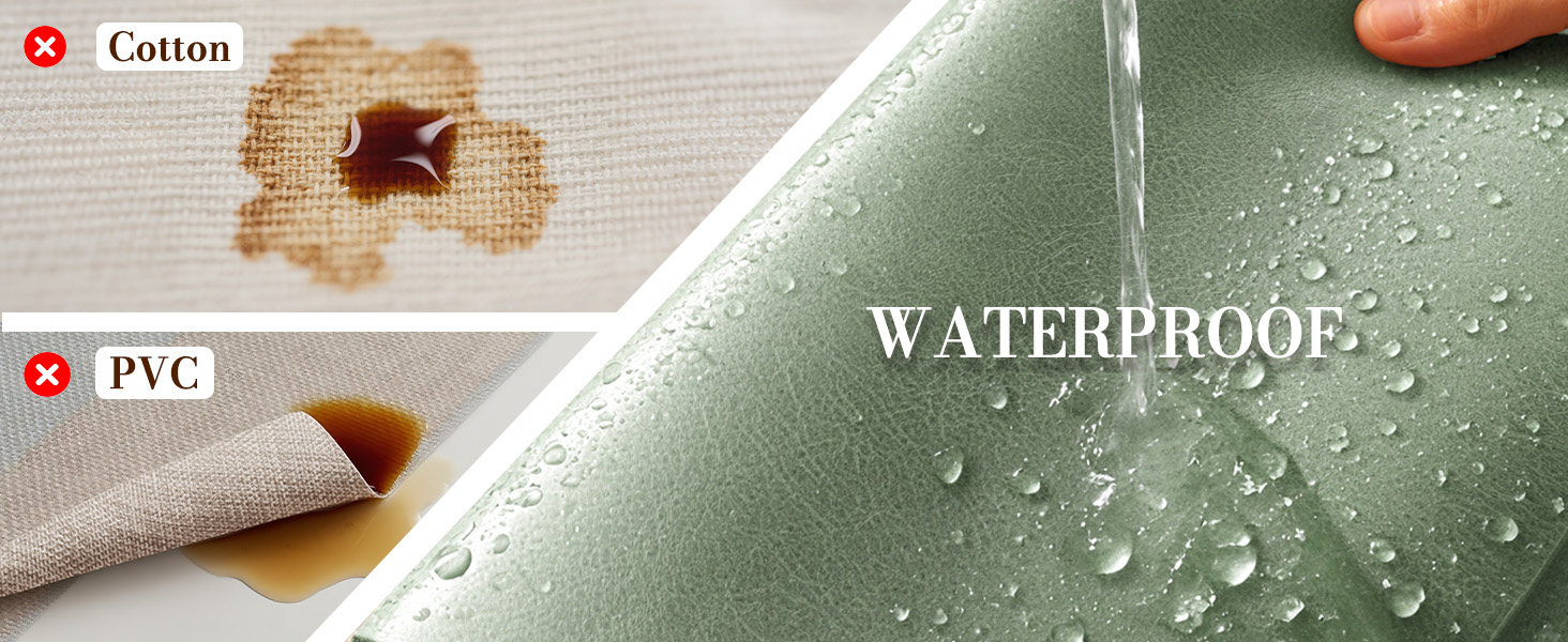 Roxifina Faux Leather Placemats Set of 6 - Vinyl Placemats Wipeable Waterproof Oil-Proof PU Place Mats Heat Resistant Reversible Table Mats for Dining, Kitchen, Outdoor, 12 x 17 Inch (Green)