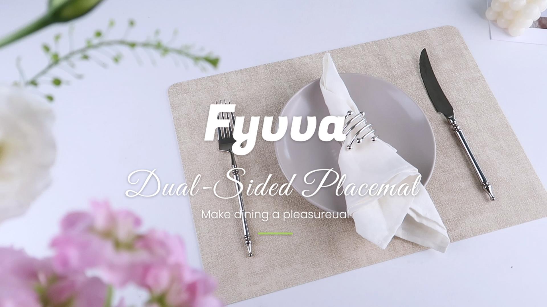 Placemats Set of 6, Faux Leather Heat Resistant Wipeable Placemats, Dual Sided Waterproof Washable Table Mats with Coaster, Suitable for Kitchen, Dining, Table Decor (6, Black Beige)