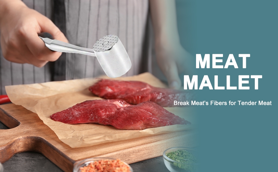 VOCOSTE Meat Tenderizer Mallet, Aluminum Alloy Kitchen Double-sided Round Meat Pounder Flattened, Meat Mallet Hammer, Steak Chicken Beef Tenderizer Tool