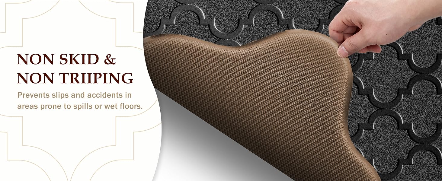 Upgrade Scalloped Embossed Kitchen Mats for Floor 2PCS Cushioned Anti Fatigue Waterproof Foam Kitchen Rugs Non Slip Washable Comfort Standing Mat for Office Sink Laundry, Black