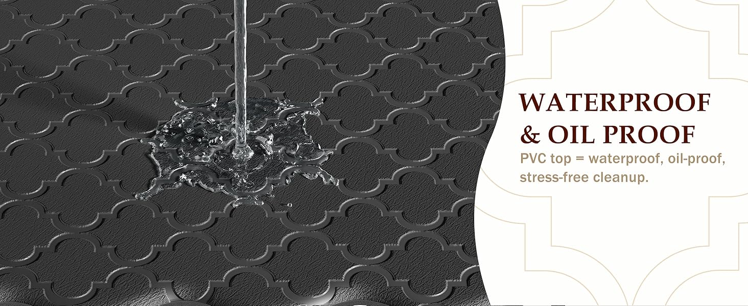 Upgrade Scalloped Embossed Kitchen Mats for Floor 2PCS Cushioned Anti Fatigue Waterproof Foam Kitchen Rugs Non Slip Washable Comfort Standing Mat for Office Sink Laundry, Black