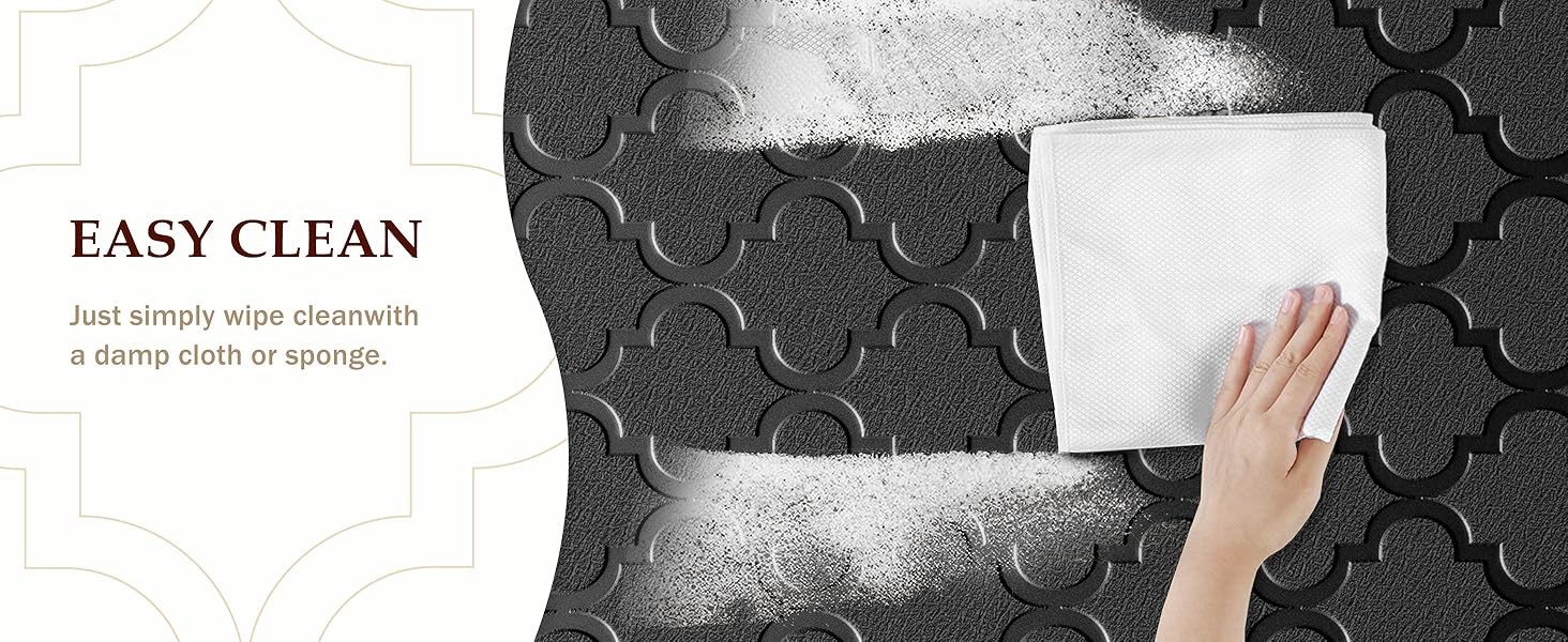 Upgrade Scalloped Embossed Kitchen Mats for Floor 2PCS Cushioned Anti Fatigue Waterproof Foam Kitchen Rugs Non Slip Washable Comfort Standing Mat for Office Sink Laundry, Black