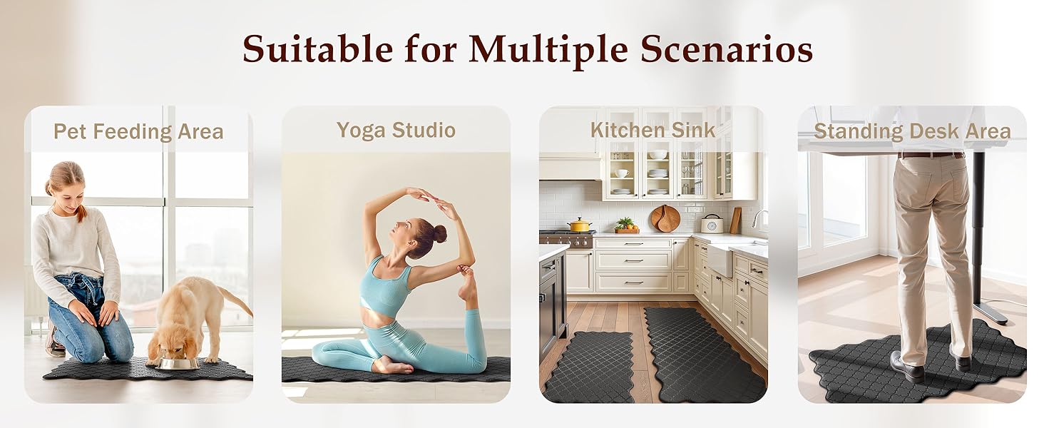 Upgrade Scalloped Embossed Kitchen Mats for Floor 2PCS Cushioned Anti Fatigue Waterproof Foam Kitchen Rugs Non Slip Washable Comfort Standing Mat for Office Sink Laundry, Black