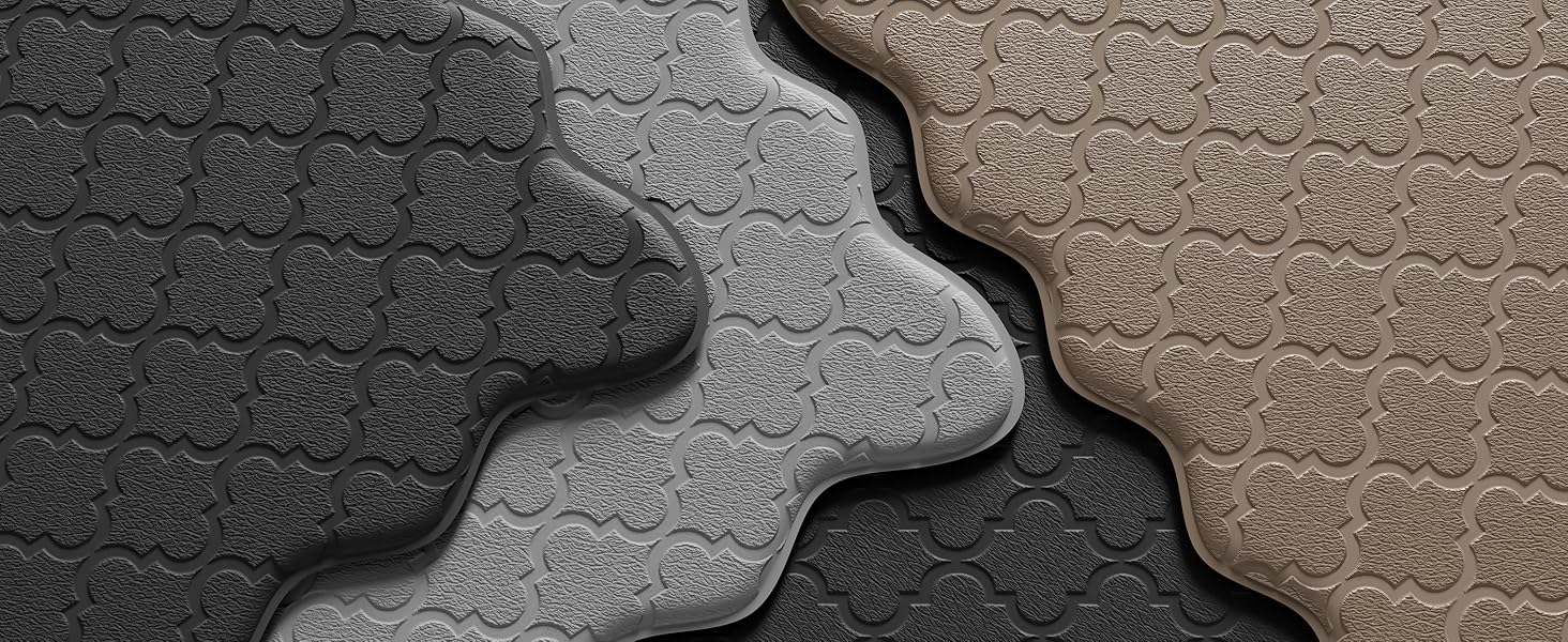 Upgrade Scalloped Embossed Kitchen Mats for Floor 2PCS Cushioned Anti Fatigue Waterproof Foam Kitchen Rugs Non Slip Washable Comfort Standing Mat for Office Sink Laundry, Black