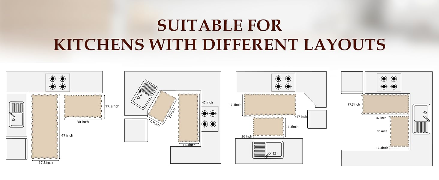 Upgrade Scalloped Embossed Kitchen Mats for Floor 2PCS Cushioned Anti Fatigue Waterproof Foam Kitchen Rugs Non Slip Washable Comfort Standing Mat for Office Sink Laundry, Black