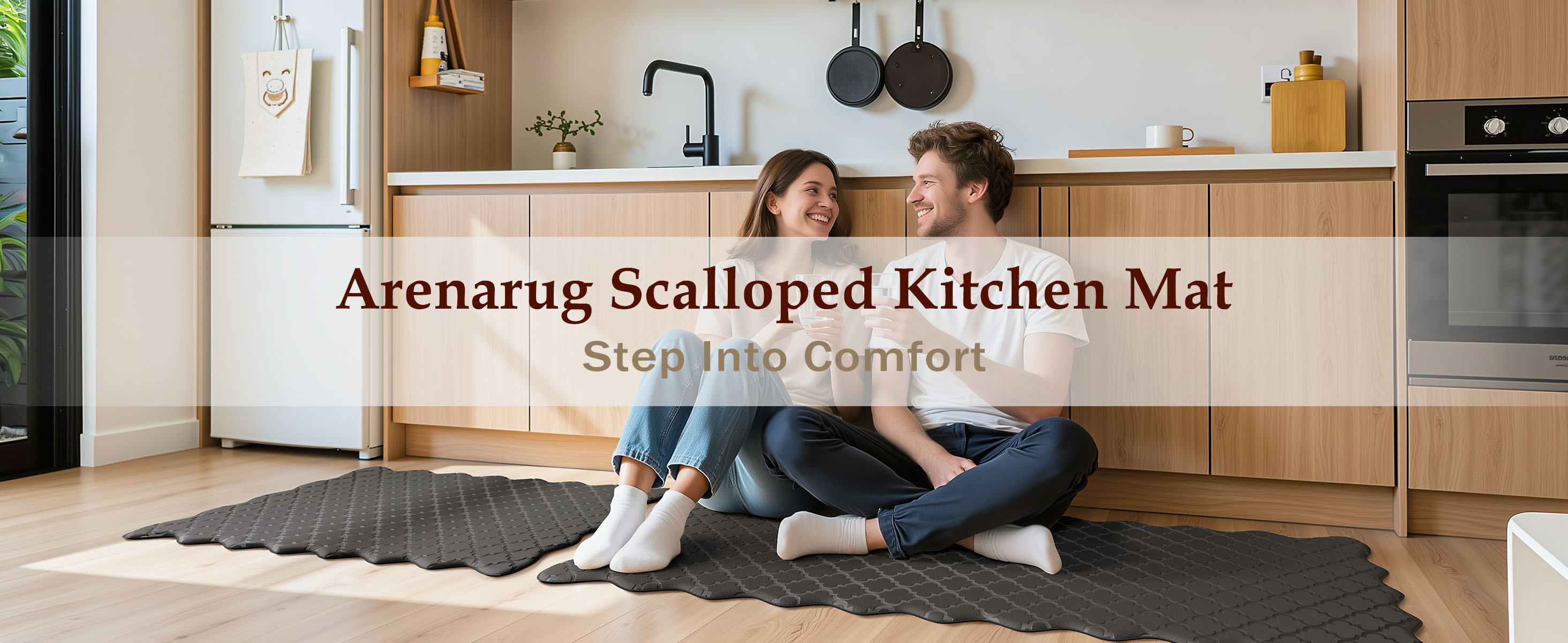 Upgrade Scalloped Embossed Kitchen Mats for Floor 2PCS Cushioned Anti Fatigue Waterproof Foam Kitchen Rugs Non Slip Washable Comfort Standing Mat for Office Sink Laundry, Black