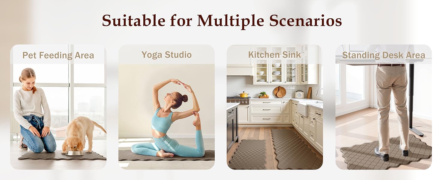 Upgrade Scalloped Embossed Kitchen Mats for Floor 2PCS Cushioned Anti Fatigue Waterproof Foam Kitchen Rugs Non Slip Washable Comfort Standing Mat for Office Sink Laundry, Brown