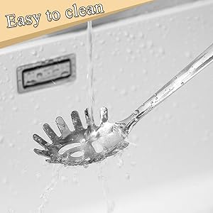 Spaghetti Spoon, ReaNea Pasta Server, Stainless Steel Pasta Spoon with Teeth, One-Piece Metal Pasta Fork, Noddle Fork Kitchen Utensils, Heat Resistant, Dishwasher Safe, Easy to Clean