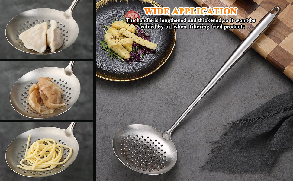Kitchen Skimmer - Slotted Spoon for Straining, Stainless Steel Spider Strainer Skimmer Ladle for Cooking and Frying, Kitchen Utensils Pasta Spoon