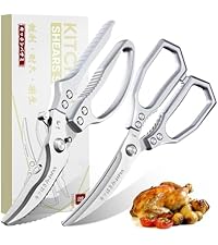 TIVOLI Poultry Shears Silver,Japanese Kitchen Shears Heavy Duty with Non-Slip Handle & Safety Lock,Multifunctional Kitchen Scissors for Chicken, Meat, Turkey, Fish, Vegetables,Ideal Gift