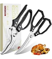 TIVOLI Poultry Shears Silver,Japanese Kitchen Shears Heavy Duty with Non-Slip Handle & Safety Lock,Multifunctional Kitchen Scissors for Chicken, Meat, Turkey, Fish, Vegetables,Ideal Gift