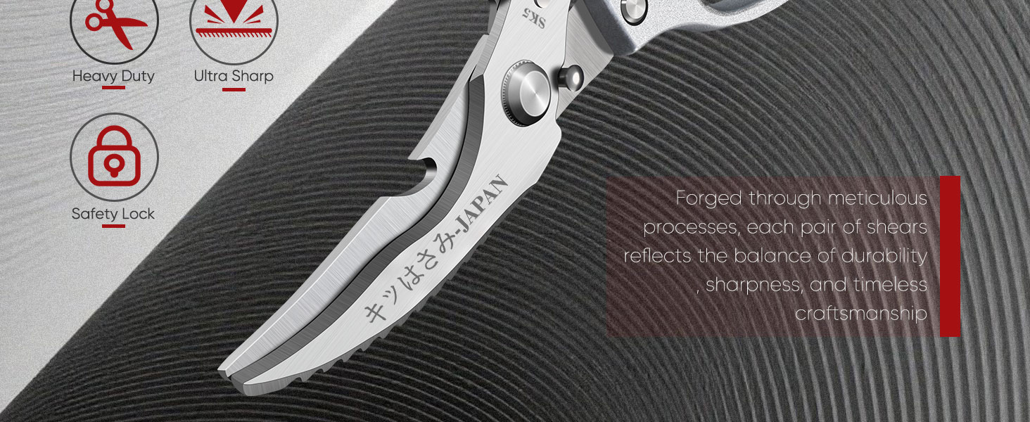 TIVOLI Poultry Shears Silver,Japanese Kitchen Shears Heavy Duty with Non-Slip Handle & Safety Lock,Multifunctional Kitchen Scissors for Chicken, Meat, Turkey, Fish, Vegetables,Ideal Gift